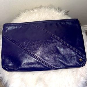 Vintage 70s Halston Purple Leather Clutch Bag Wristlette Disco Era